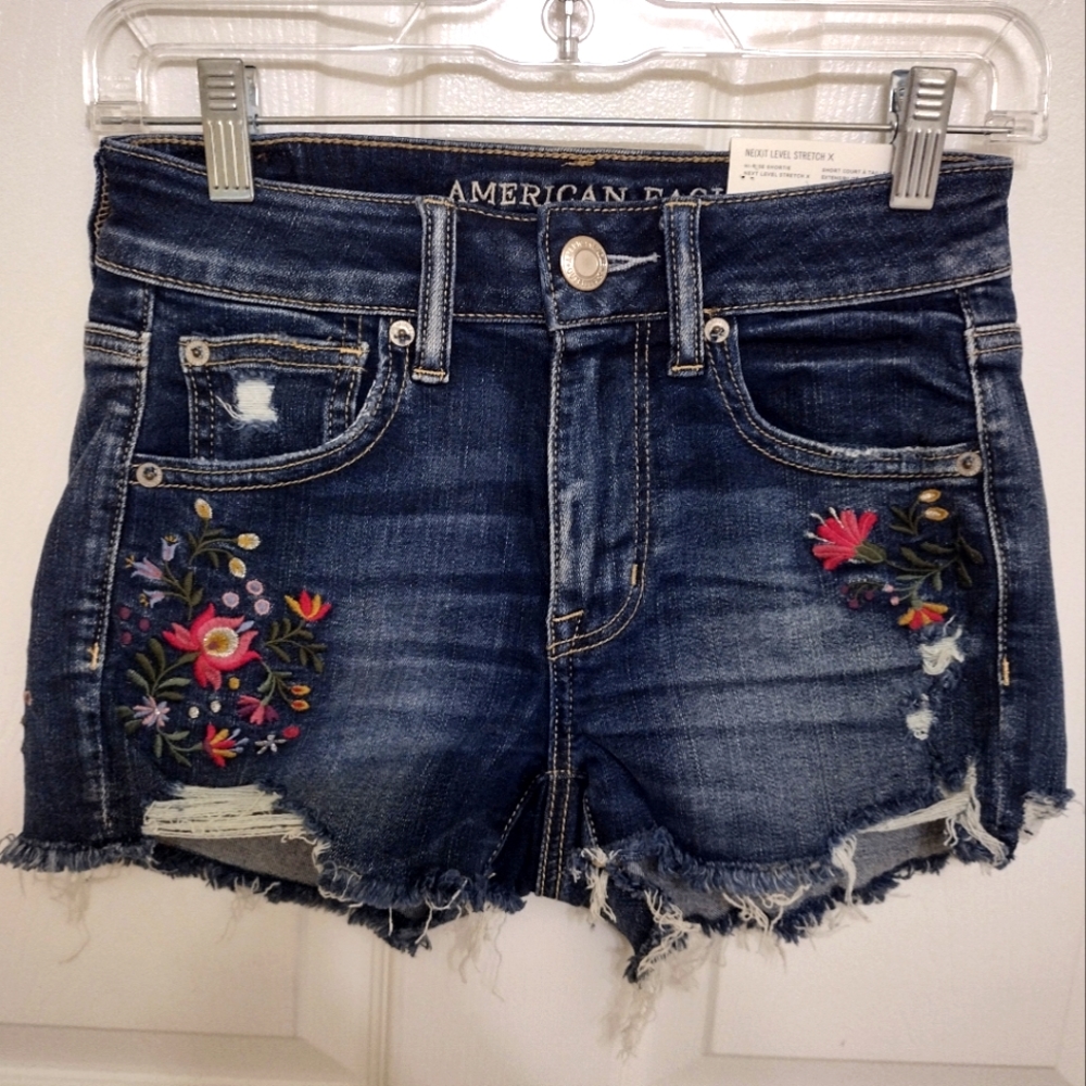 American Eagle Outfitters High Waisted Stretch shorts Destroyed Flowers Size 2